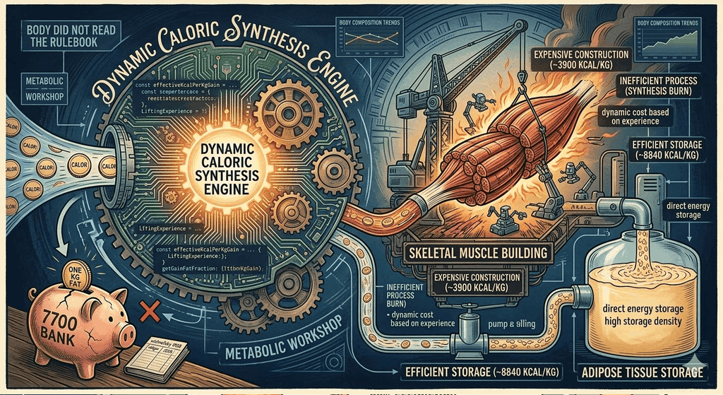 Illustration of a person weighing food on a scale next to a large calorie equation