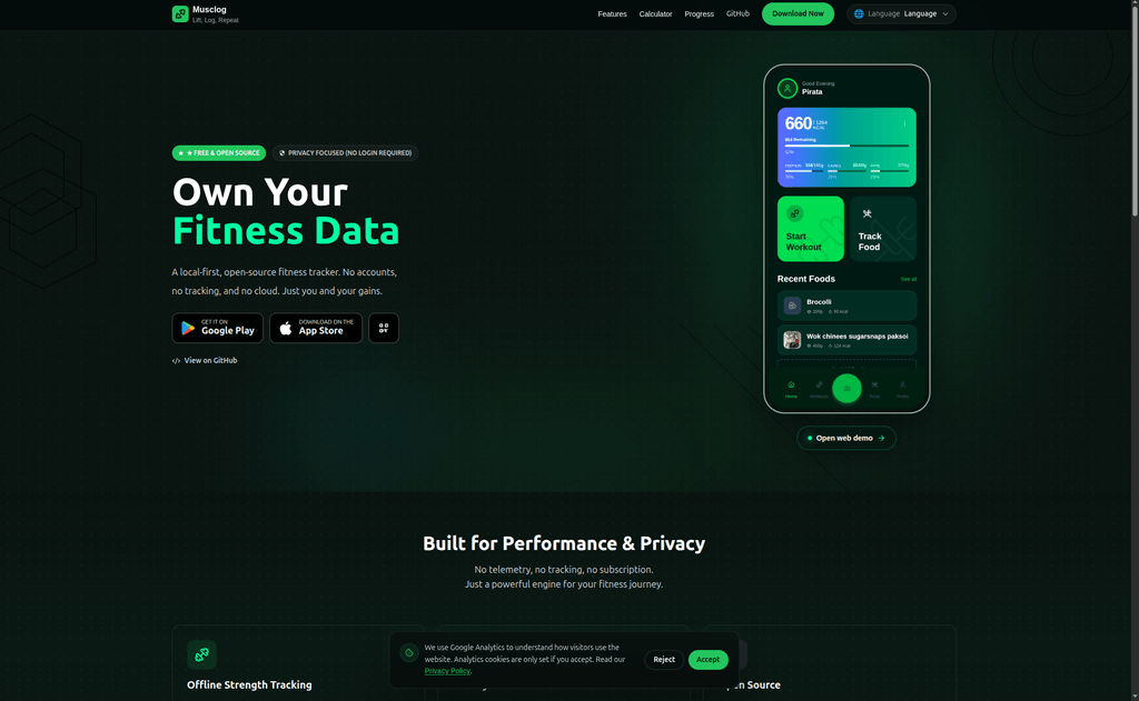 Site público do Musclog renderizado pela mesma base de código com Expo Router do app